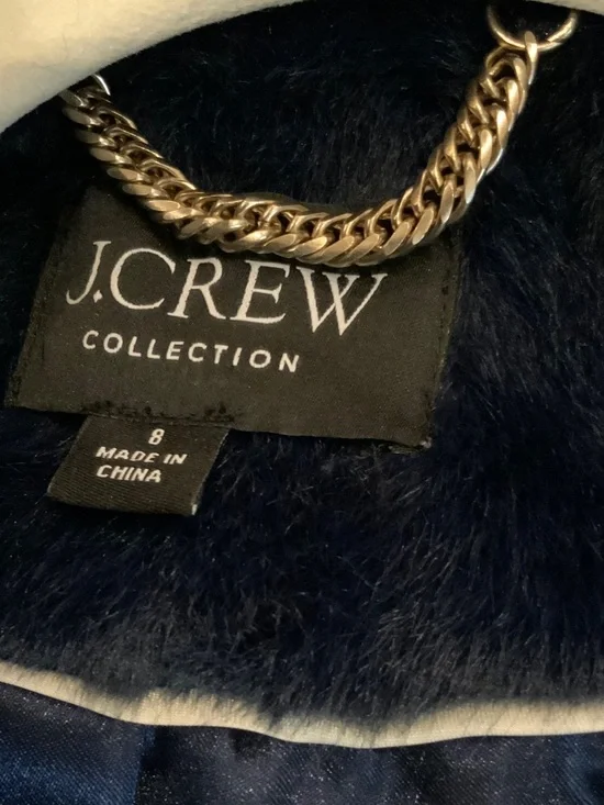 J. Crew Collection Deep Navy Faux Fur Long Coat - Picture 8 of 8